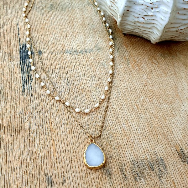 Hanka IN ilgas kaklo papuošalas su perlais ir agatu